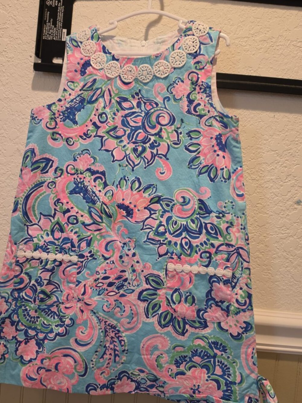 Lilly Pulitzer Girls Aqua Paisley Floral Dress Patch Pockets Size 6
